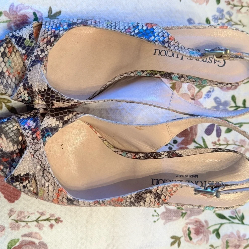 Gastone Lucioli Snakeskin Peep-Toe Heels, Size 38